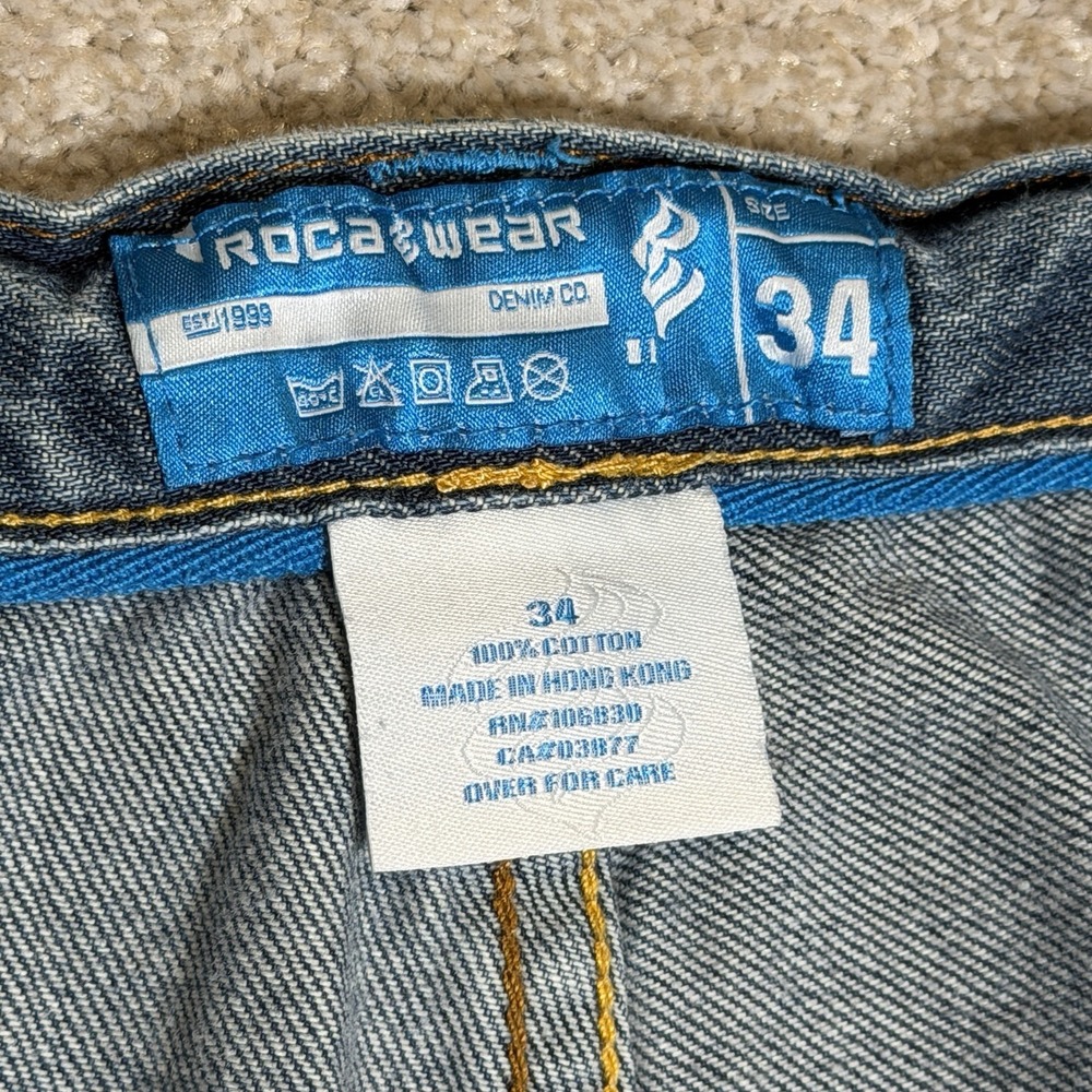 Rocawear Jeans Mens Size 34 Blue Denim Baggy Fit Hip Hop Streetwear Skater 90's - Picture 2 of 8